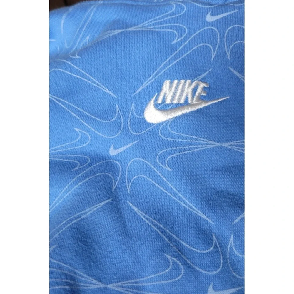 Nike Womens Size Small Pullover Hoodie Sweatshirt Blue Swoosh Print EUC